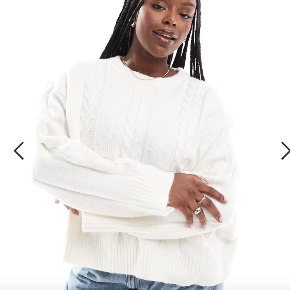 White Chunky Cable Crew Neck Sweater in Cream NWOT - 2XL